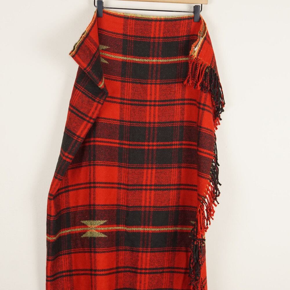 Pottery Barn 50 in x 50 in Red Black Tartan Plaid Fringe Throw Blanket - Picture 2 of 11